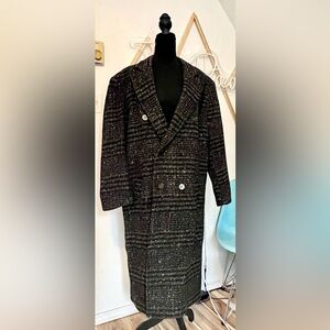 Vintage Wool Long Coat | (Men’s Medium) | Double Breasted | Speckled Tweed